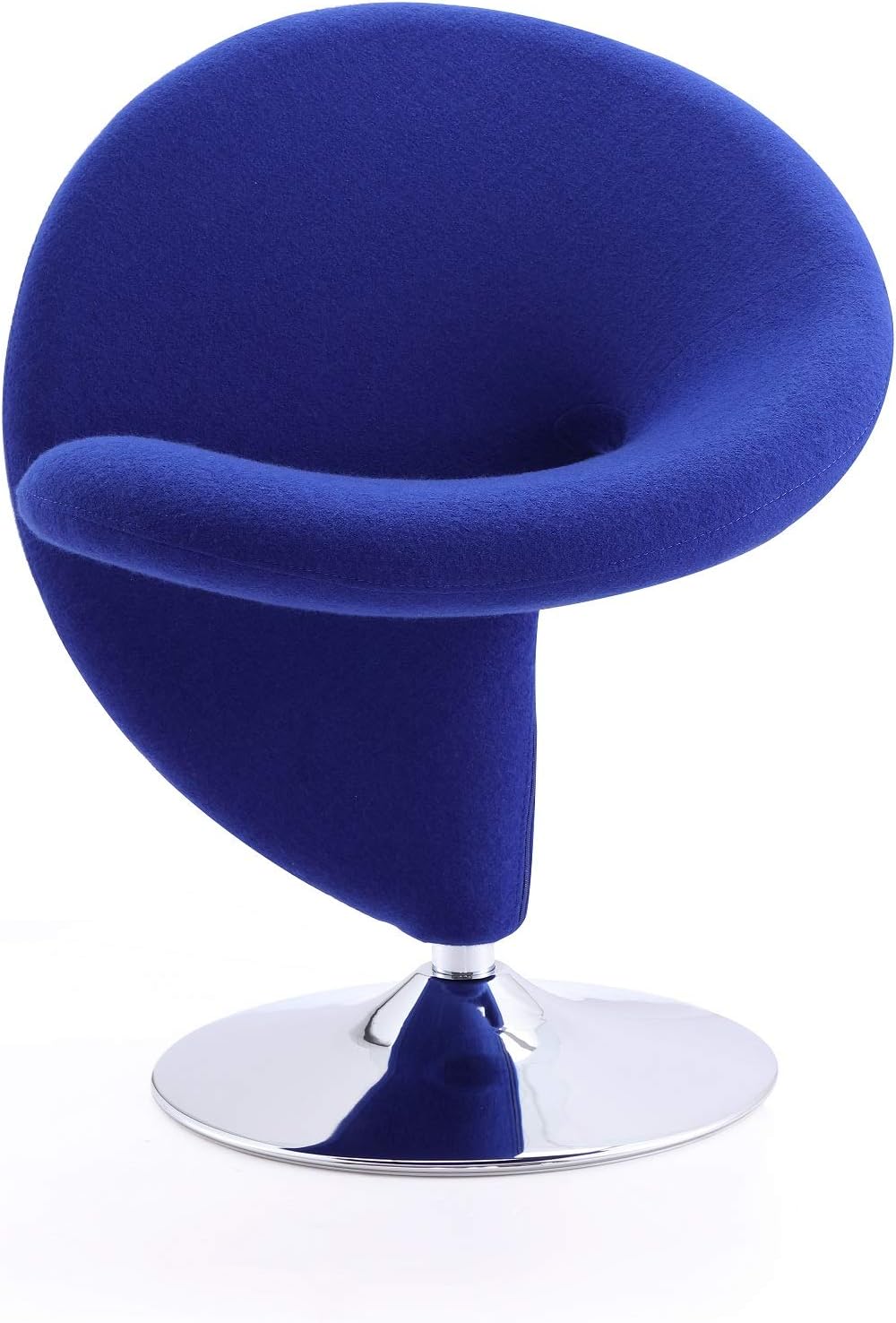 Manhattan Comfort Curl Mid Century Modern Wool Blend Upholstered Living Room Swivel Accent Chair with Chrome Metal Base, Set of 1, Blue