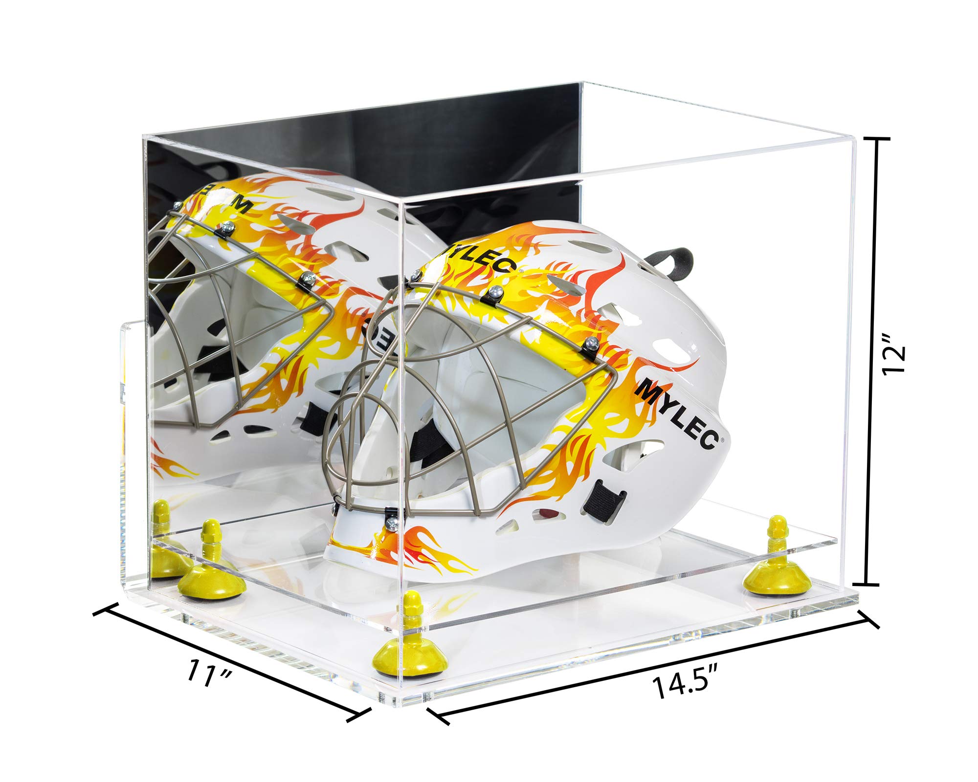 Better Display Cases Versatile Clear Acrylic Display Case - Large Rectangle Box with Mirror Case, Yellow Risers, Clear Wall Mount and Clear Base 14.5
