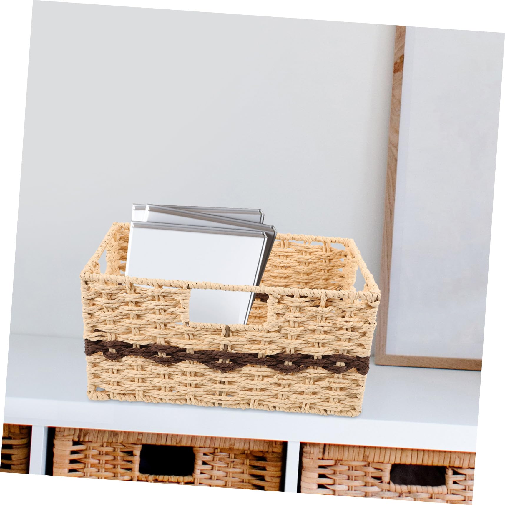 Tofficu Cesta de Almacenamiento Tejida de Mimbre, Pequeña, Caqui | Tapa ni Forro, Formato Manual, para Cocina y Armario, Uso Versátil con Gran Capacidad