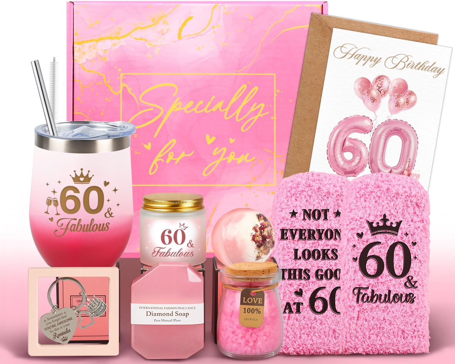 Giftota 60th Birthday Gifts for Women, Happy 60 Year Old Birthday Pamper Gifts Fabulous Self Care Gift Relaxation Bath Sets Birthday Hampers Basket for Her, Women, Friends, Mum, Wife, Female, Sister