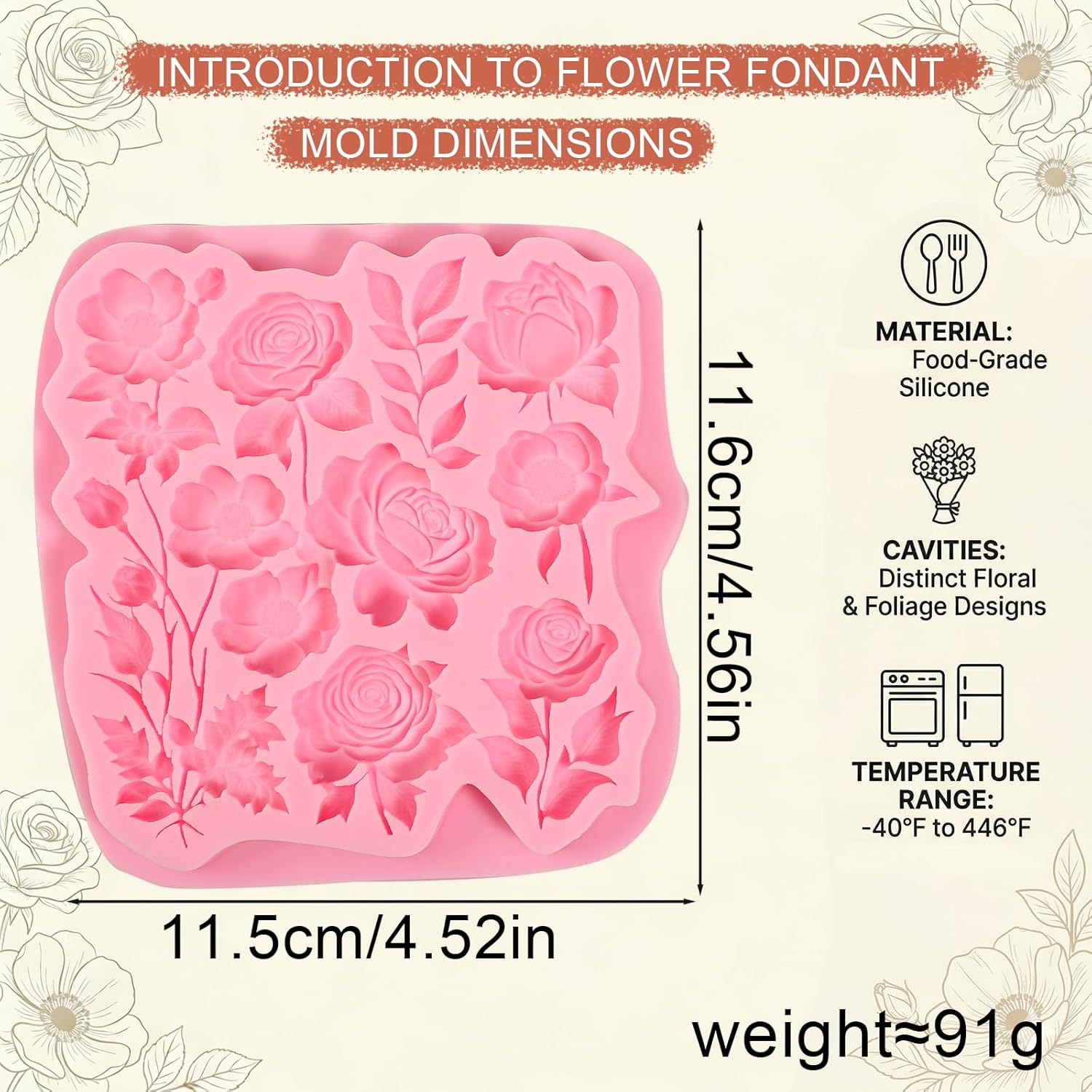 1 Pcs Rose Silicone Mold Floral Wedding Cake Decoration Fondant Mold