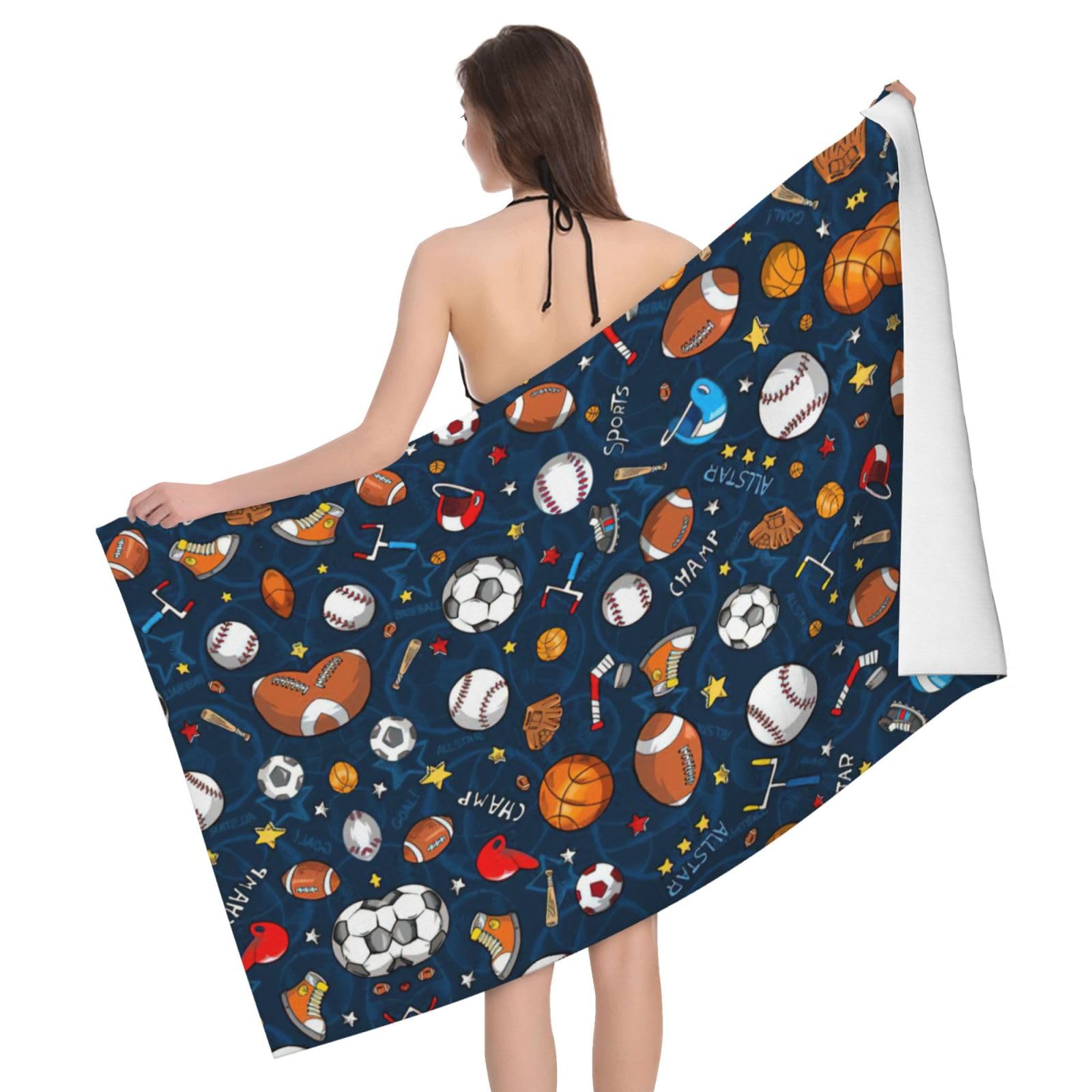 Serviette de bain microfibre imprimée baseball et football pour le sport