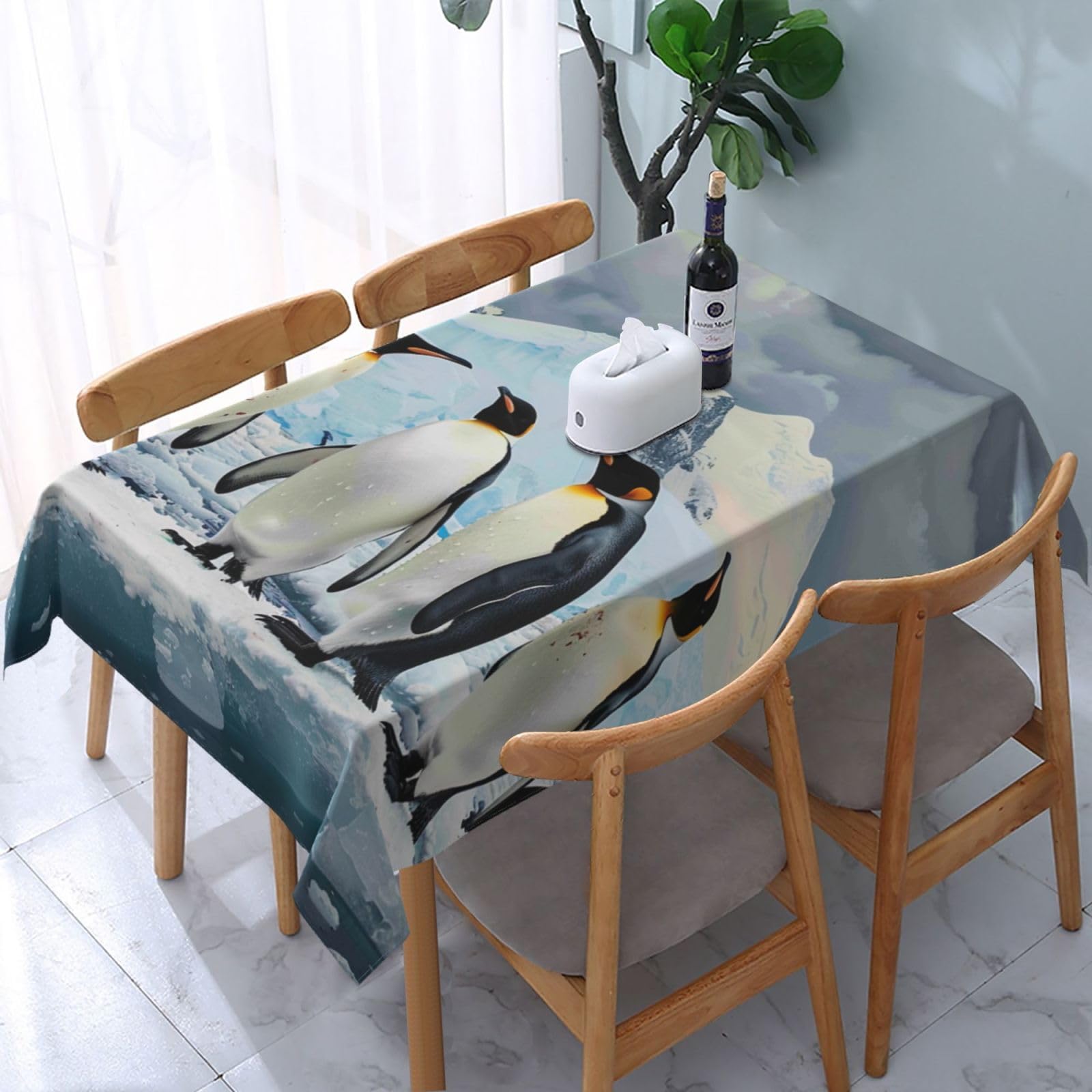 WPKJU Penguins on The Iceberg Printed Tablecloth Water Resistant Table Cover Washable Rectangle Table Cloth for Tables 54x72 in