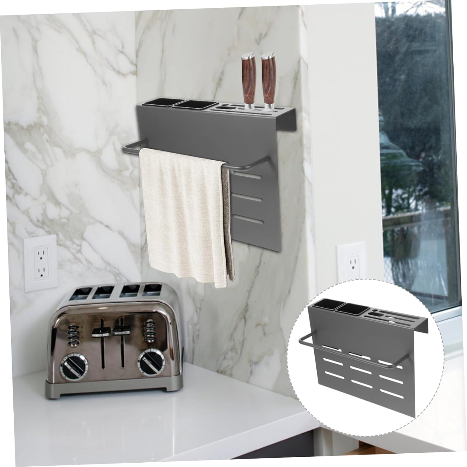 Multi Function Wall Mounted Cutlery Holder Resistant Chopstick Draining Holder with Drain Space Saving Kitchen Organizer for Cooking Tools