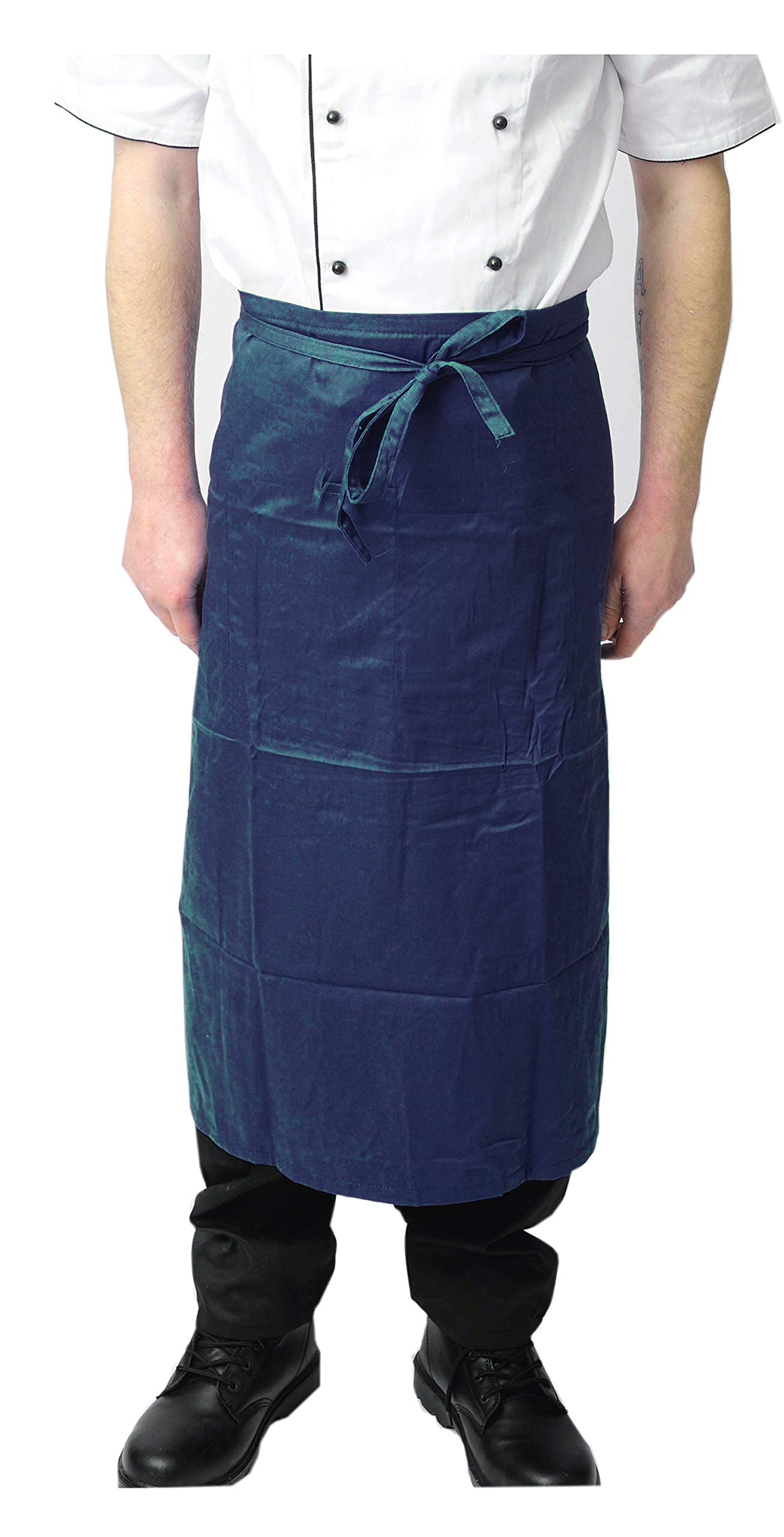 Black Pepper Delantal de polialgodón de cintura larga con 2 bolsillos, delantal profesional para cocineros, camareros, cocineros, catering, personal de bar, Azul marino liso, Taille unique