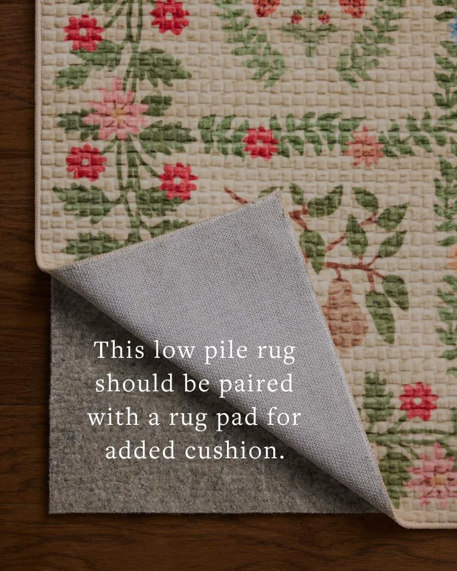 Loloi Rifle Paper Co. Orchard Collection ORH-03 Beige/Multi 2'-3" x 3'-9" Accent Rug Machine Washable, Floral, Vintage Inspired, Farmhouse,Printed,Low Pile,Soft,Living Room,Bedroom,Dining,Carpet