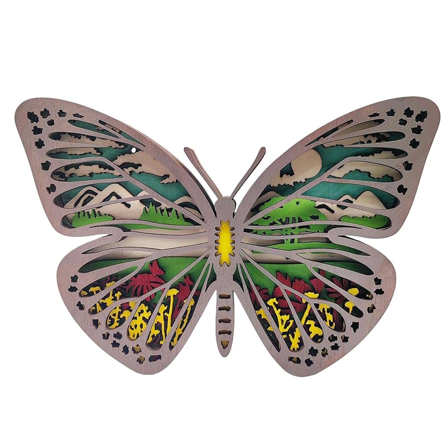 Amazon.co.jp: 彫刻された木製の蝶 | 多層中空木彫りバタフライ
