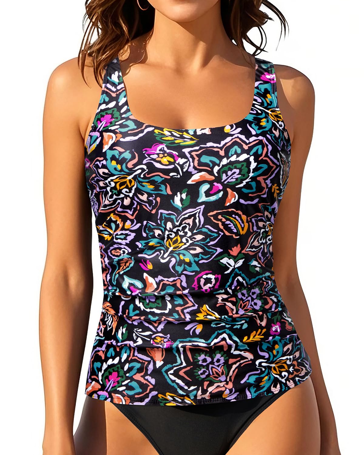 Tankini Tops for Women Tummy Control Swimwear Top Only No Bottom