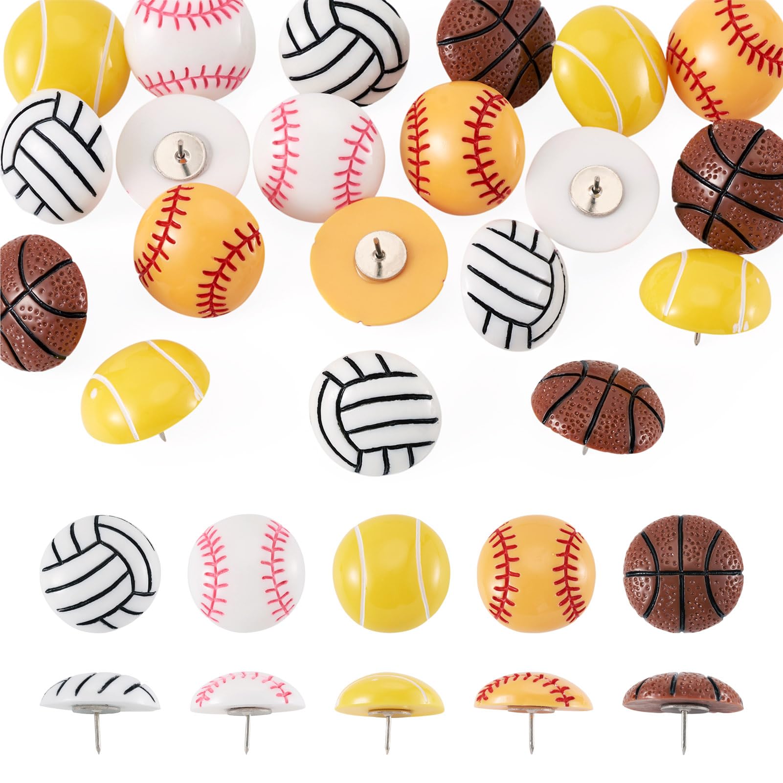 Sparkeads 20 pcs Sports Theme Resin Drawing Pins Basketball Push Pin Thumb Tack Map Pins for Photo Wall Corkboard Bulletin Board Cardboard Hanging Poster