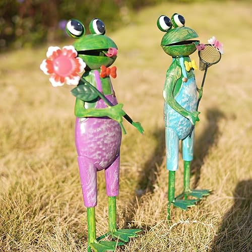Miniatura 7 de HONGLAND Metal Frog Garden Decorative Stakes Outdoor Frog Sculptures 3D Frog Figurine for Lawn Patio Yard Garden-2 PCS