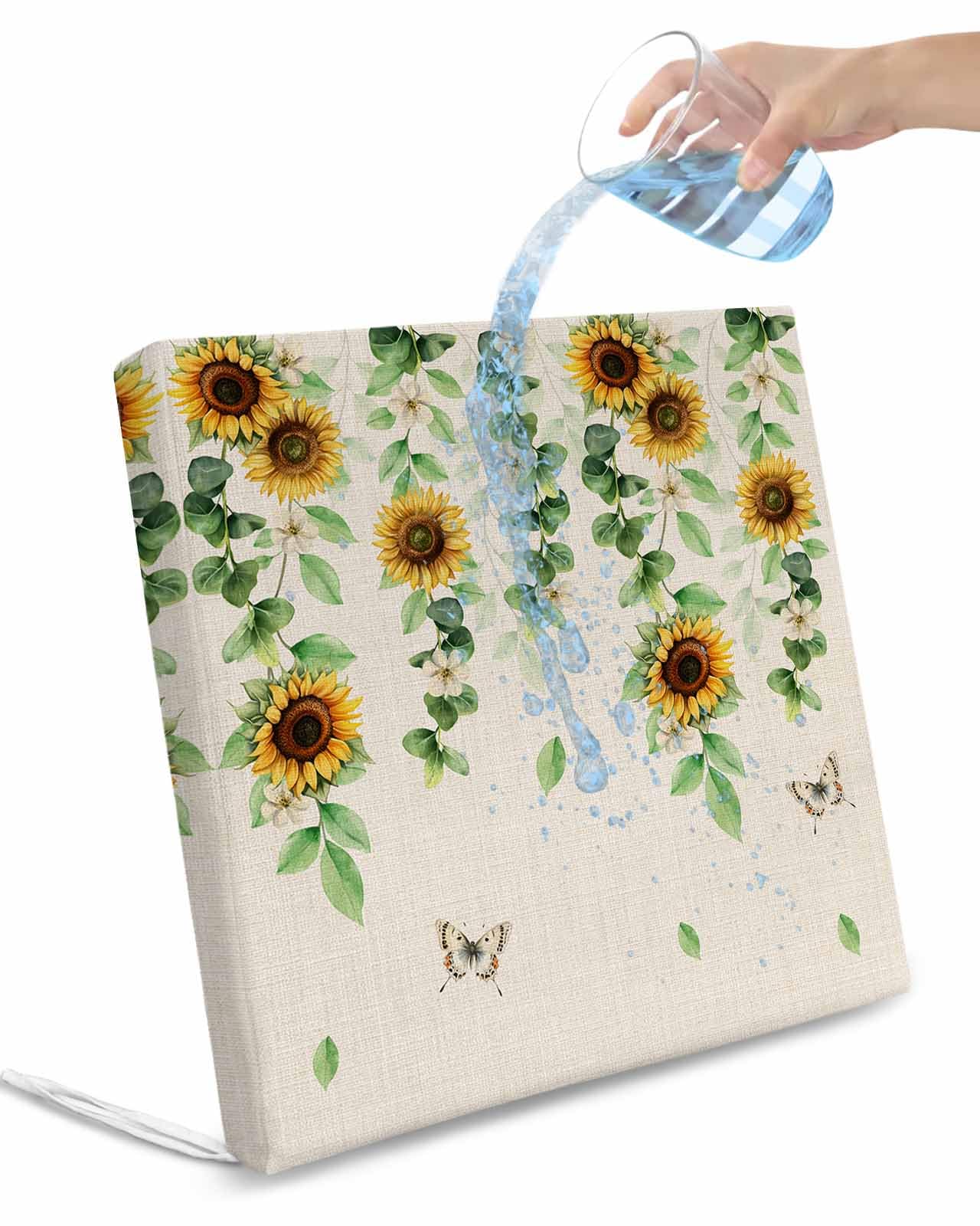 2 Pack Sunflowers Butterfly Waterproof Cushion Covers with Ties, Outdoor Patio Chaise Lounge Chair Seat Cushion Slip Covers Replacement(Only Cover) Spring Floral Pastoral Rustic 22