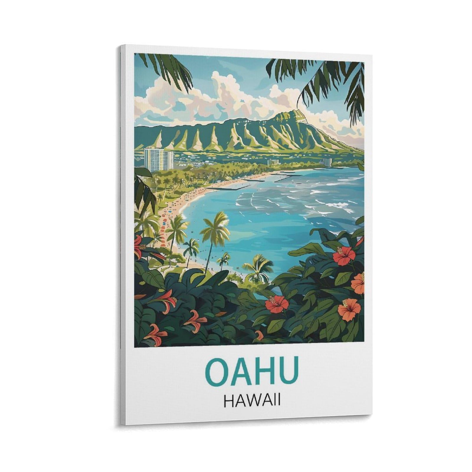 Losnabo Frame-Style Oahu Hawaii Vintage Travel Poster 08X12inch(20X30cm) Canvas Wall Poster And Art Picture Print Modern Home Bedroom Decor