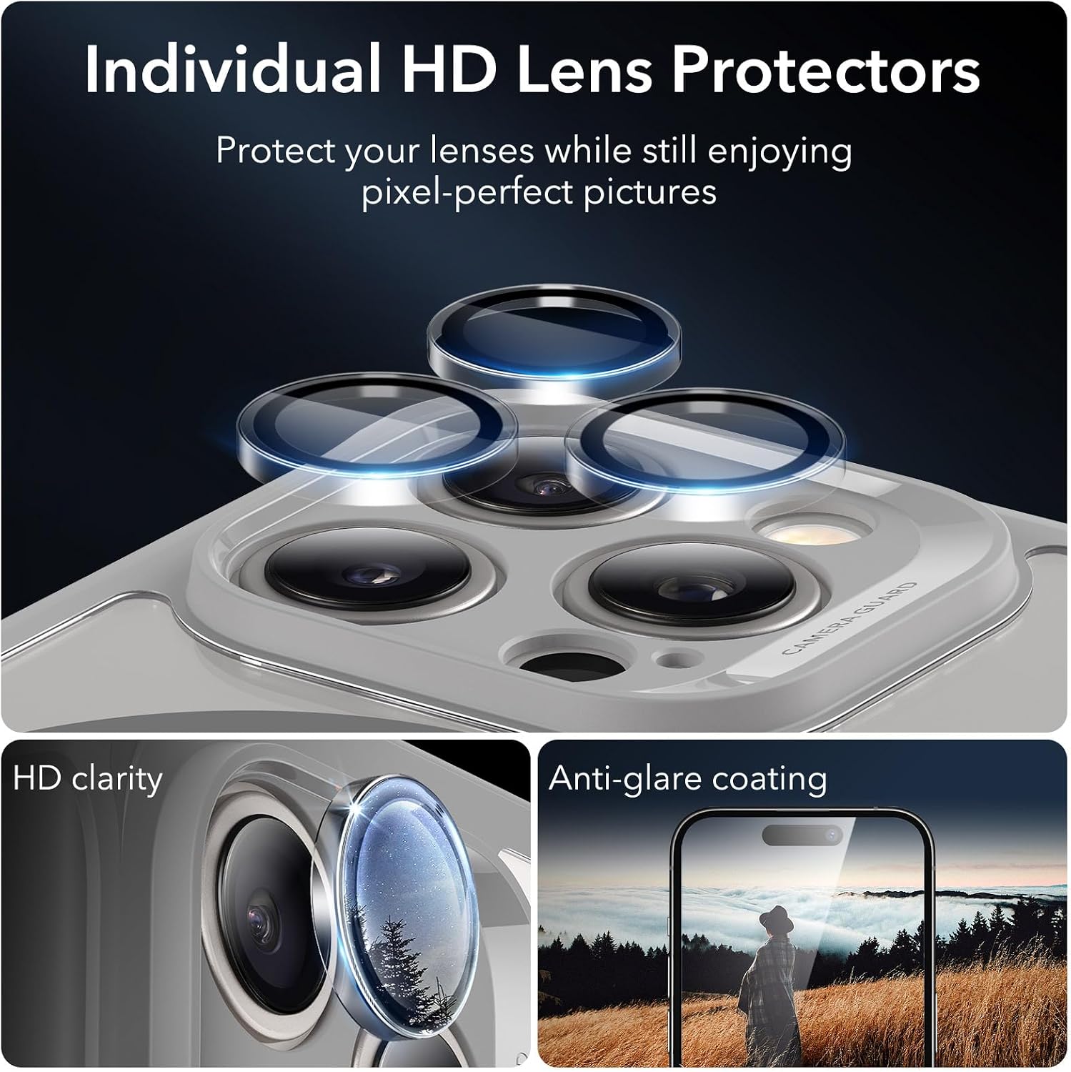  for iPhone 15 Pro Case with Screen Protector, Clear Grey thumbnail