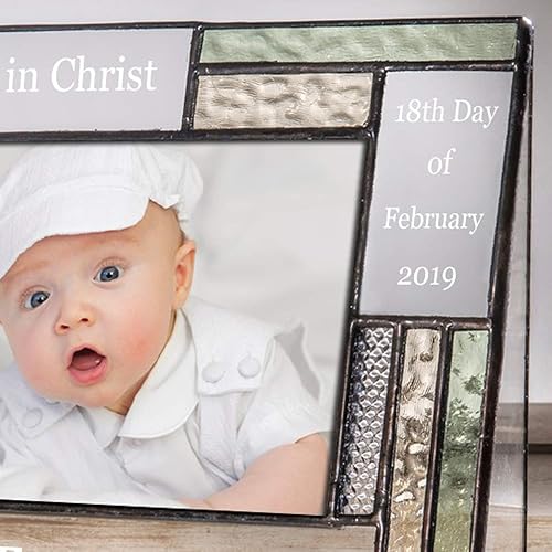 Miniatura 5 de Regalos de bautismo para niñas o niños, marco de fotos personalizado, vidrio grabado personalizado, 4 x 6, foto horizontal, verde y amarillo