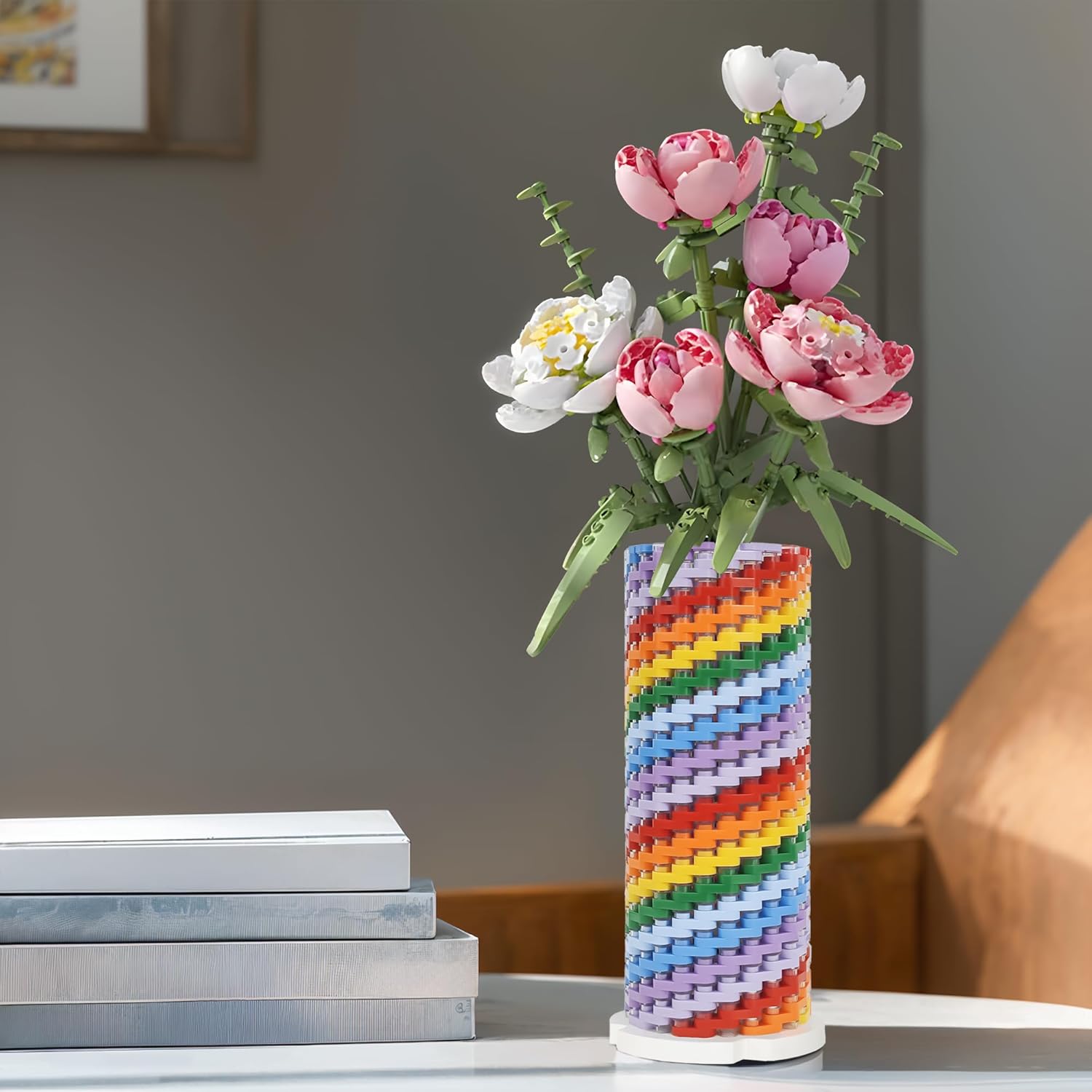 Diagram showing the dimensions of the HI-REEKE Model 3008 Building Block Flower Vase: 7.3 inches height, 2.79 inches width