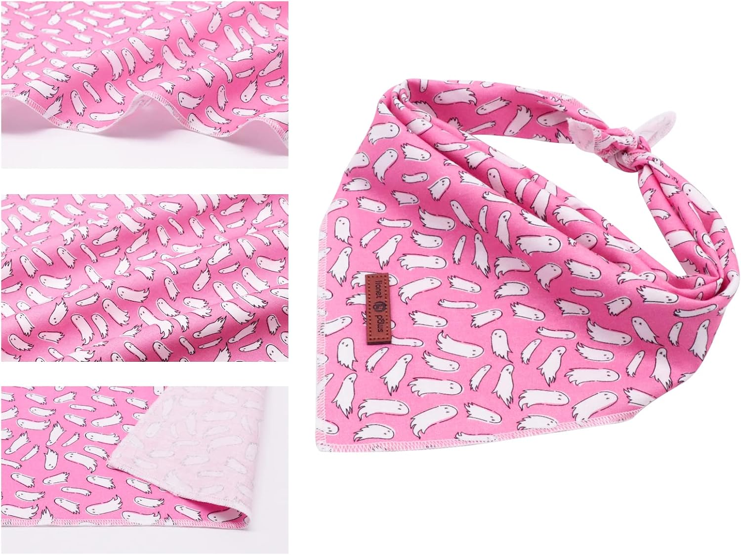 Lionet Paws Halloween Dog Bandana for Small Medium Large Dogs Cat Dog Kerchief Dog Triangle Bibs Scarf for Girl or Boy Pink Ghost - Image 3