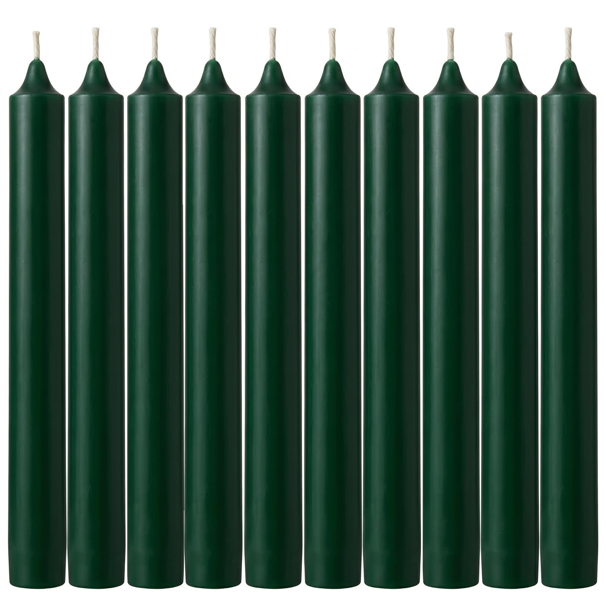 Tezraftaar® 100 x Tapered Dinner Candles Dark Green Paraffin Wax Unscented Long Burning 190mm Candle for Church Birthday Parties Restaurants Dining — image 1