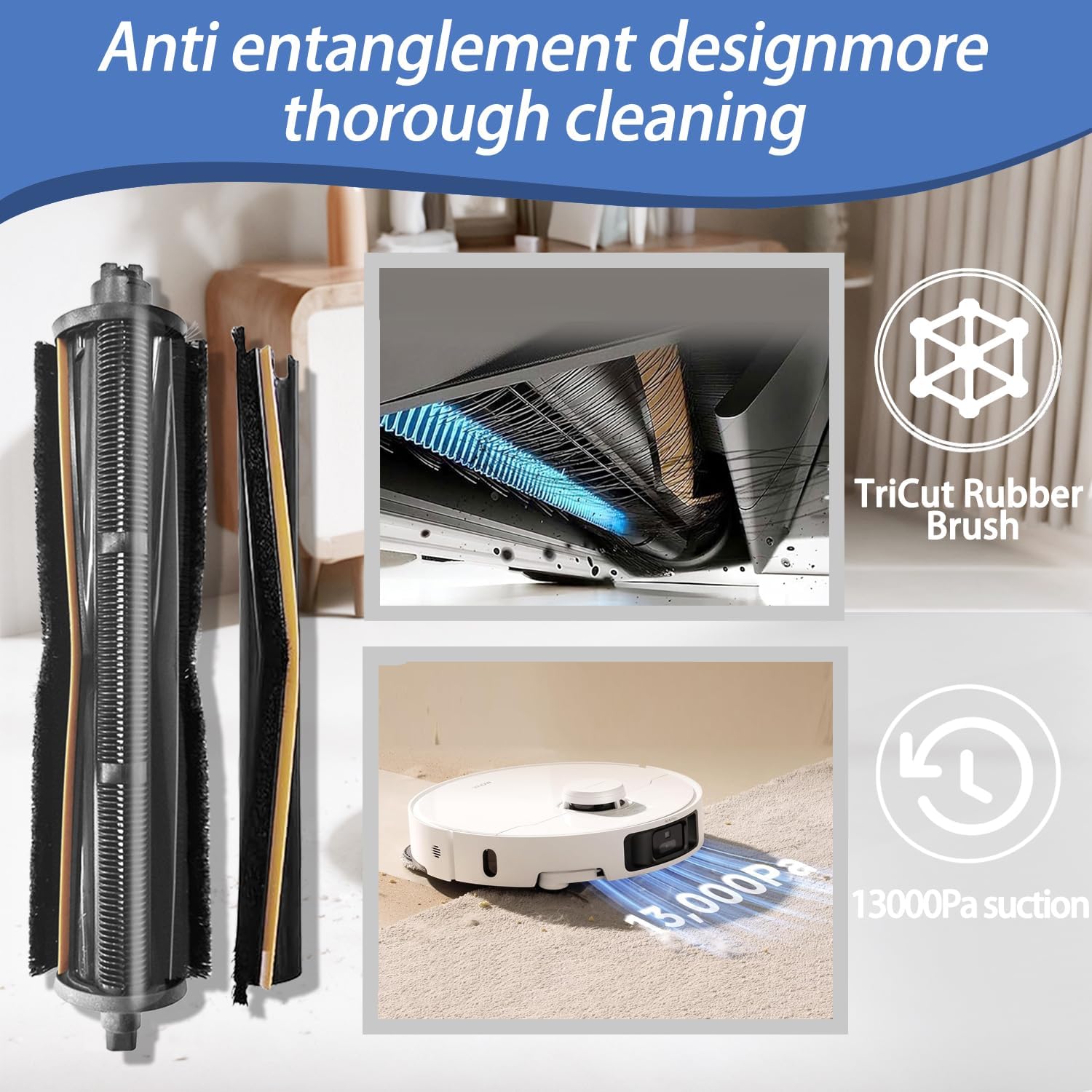 Replacement Accessories Kit Compatible with Mova P10 Pro Ultra/P50 Pro Ultra Robot Vacuum Cleaner Parts,Include 1 Tri-Cut Detangling Roller Brush,4 Filters,6 Side brushes,6 Mop Pads,6 Dust bags