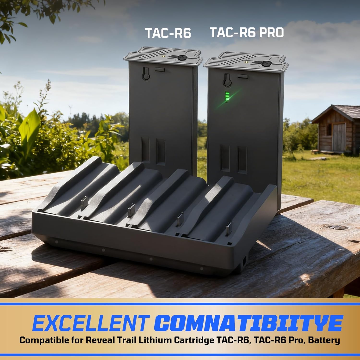 4 Pack New Reveal Lithium Battery Pack + 4 Port Battery Charger Compatible with Reveal Hunting Camera Ultra, X, X Pro, Pro 3.0, X Gen 2.0 3.0, XB, SK, Upgraded Solar Panel Compatibility