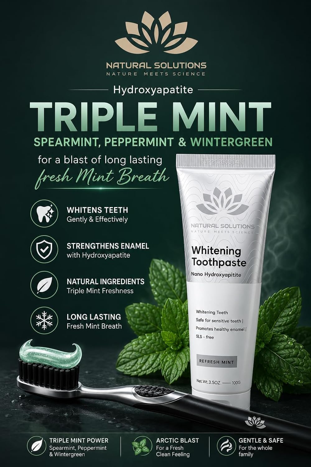 Natural Solutions N.M.S. Fluoride-Free Powerful Hydroxyapatite Toothpaste Bundle – Nano Hydroxyapetite Triple Fresh + Hydroxyapetite Coconut Oil Fresh Mint – 3.5 oz Each (Pack of 2) image 4