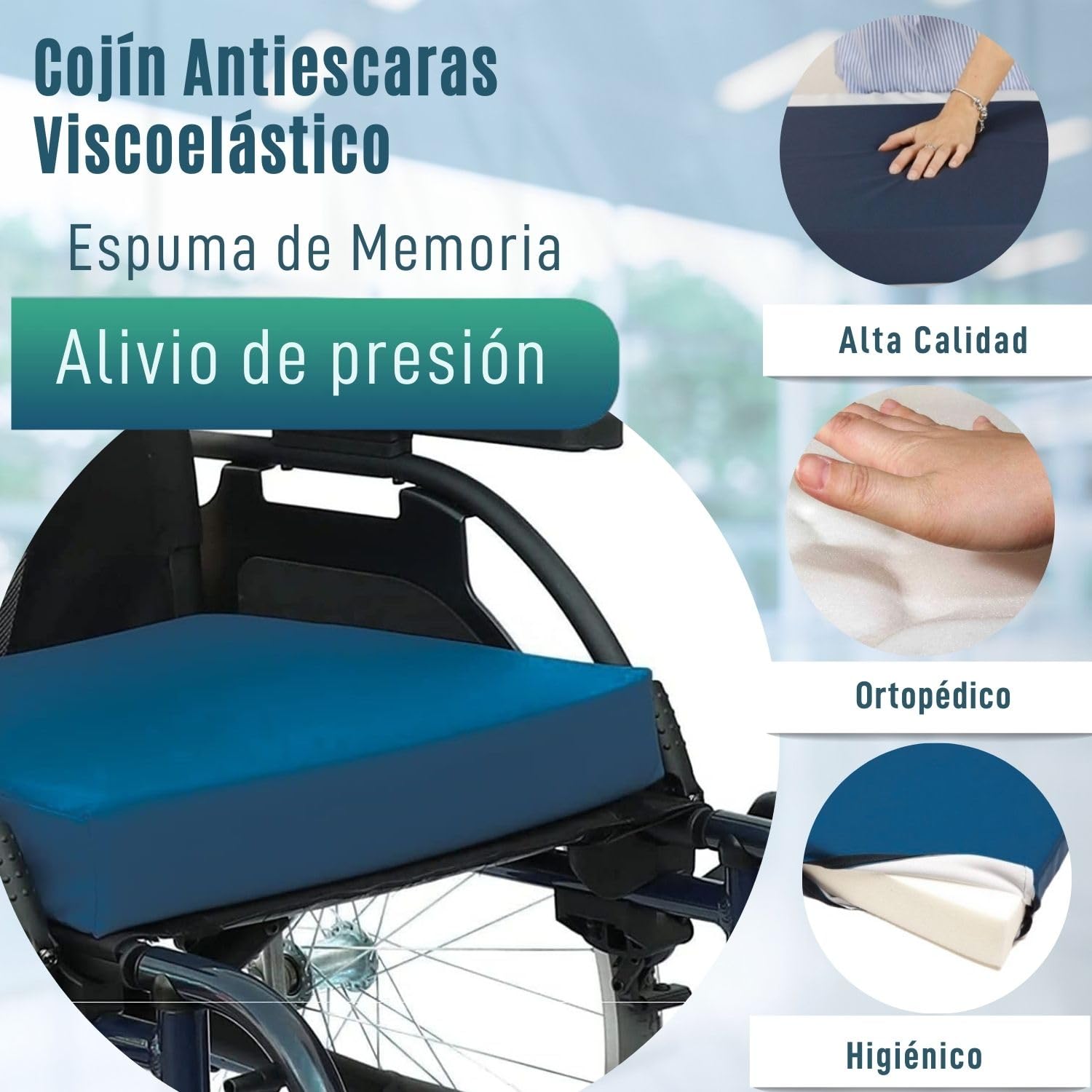 OrtoPrime Poduszka przeciwpoślizgowa Wiscoelastyczna Postural - Poduszka ortopedyczna Coxis Memory Foam - Poduszka terapeutyczna odleżyny - Nadaje się do wózka inwalidzkiego, domu, samochodu i biura