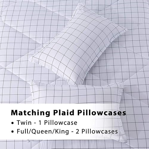 Miniatura 6 de Andency, edredón de rejilla blanca, 3 piezas (1 edredón a cuadros y 2 fundas de almohada), juego de edredón a cuadros Buffalo, edredón a cuadros