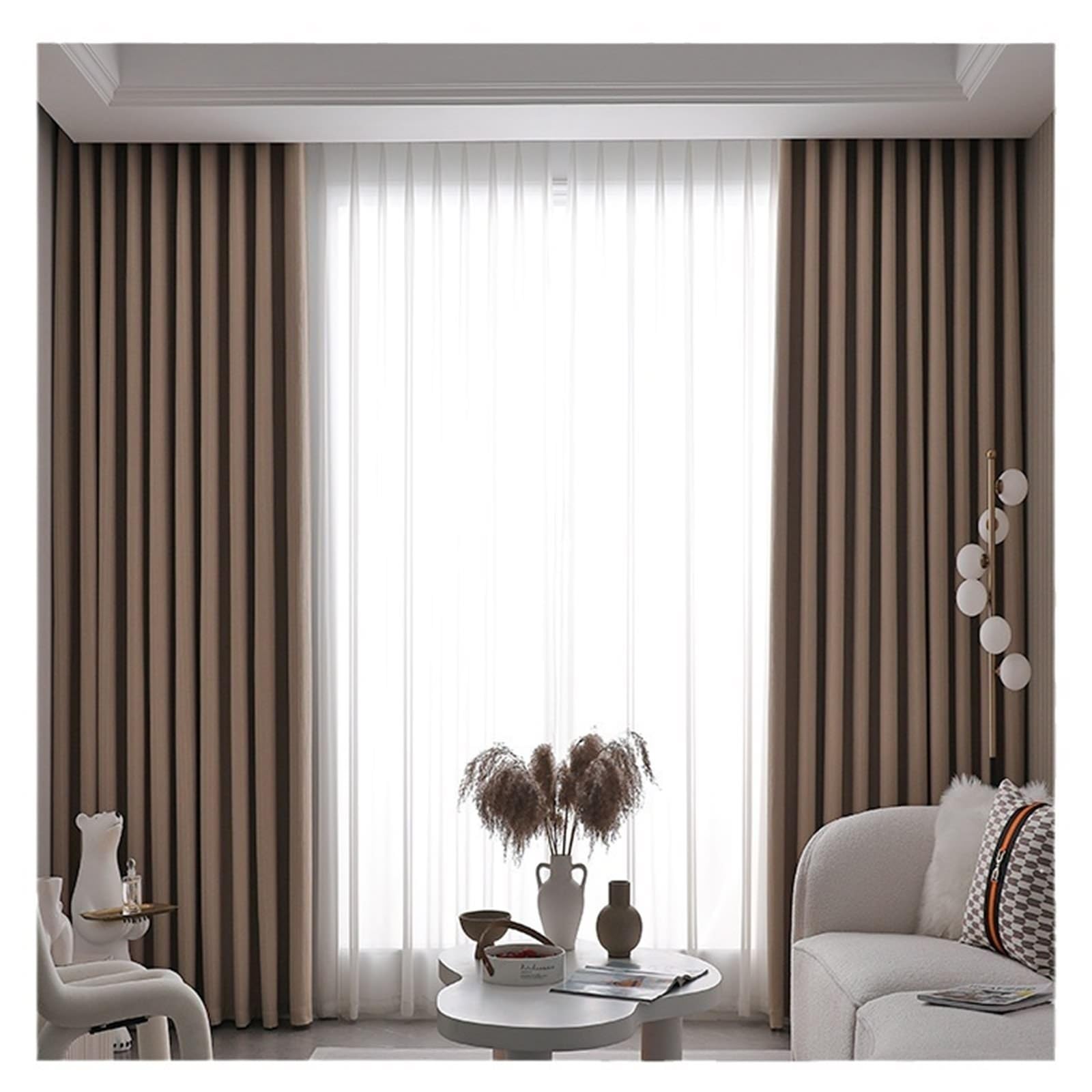 Rideau occultant kaki clair 132x138 cm en polyester pour chambre ado