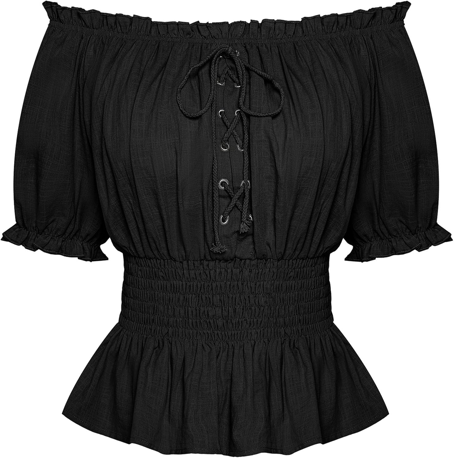 Scarlet Darkness Women Renaissance Off Shoulder Blouse Smocked Waist Pirate Shirt Peplum Tops