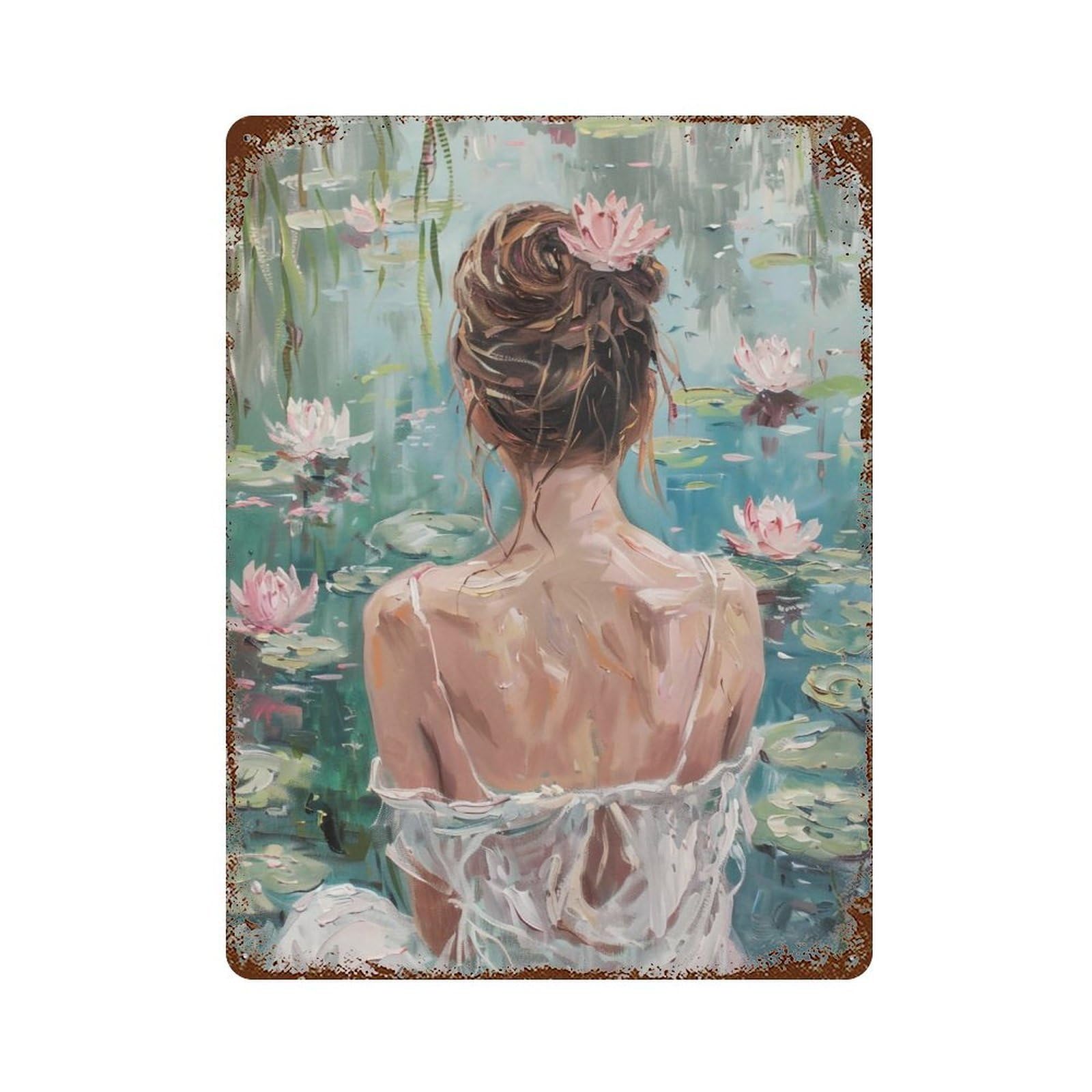 HDURYEYRYY Lotus Pond Silent Maiden 04 Wall Retro Iron Vintage Art Metal Tin Sign Poster Modern Home Cofffee Club Art Bar Shop Decor Style 40x30cm