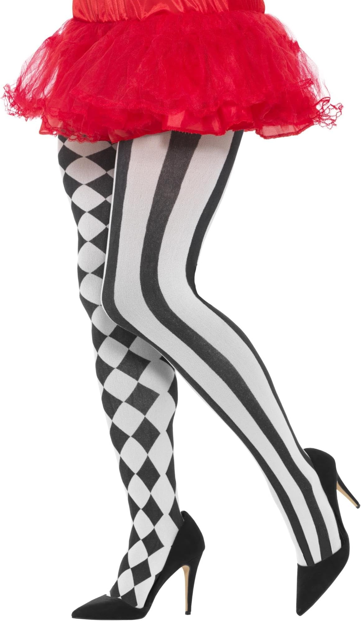 Damen Harlekin Strumpfhose, Weiß und Schwarz Halloween