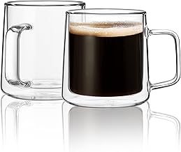 CNGLASS 10oz Glass Coffee Mugs,Double Wall Insulated Glass Cups with Handle,Clear Espresso Mugs for Latte,Cappuccino,Tea Bag,Set of 2