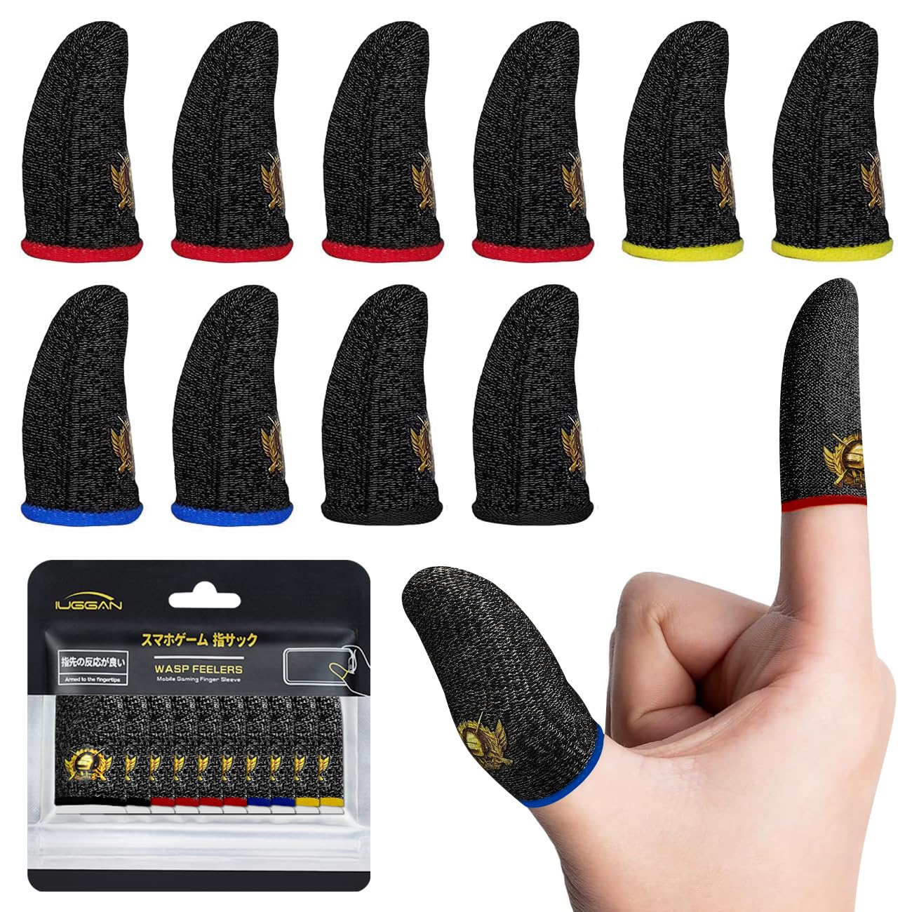 IUGGAN PUBG Mobile Finger Sleeve Set [10 Pack], Thumb Gaming Gloves Compatible with All Touchscreen Devices, Cell Phone Finger Sleeve for Call of Duty Mobile
