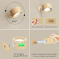 Vista 4 de Juego de 2 apliques de pared que funcionan con pilas, luces de pared LED magnéticas inalámbricas con 3 temperaturas de color y control táctil