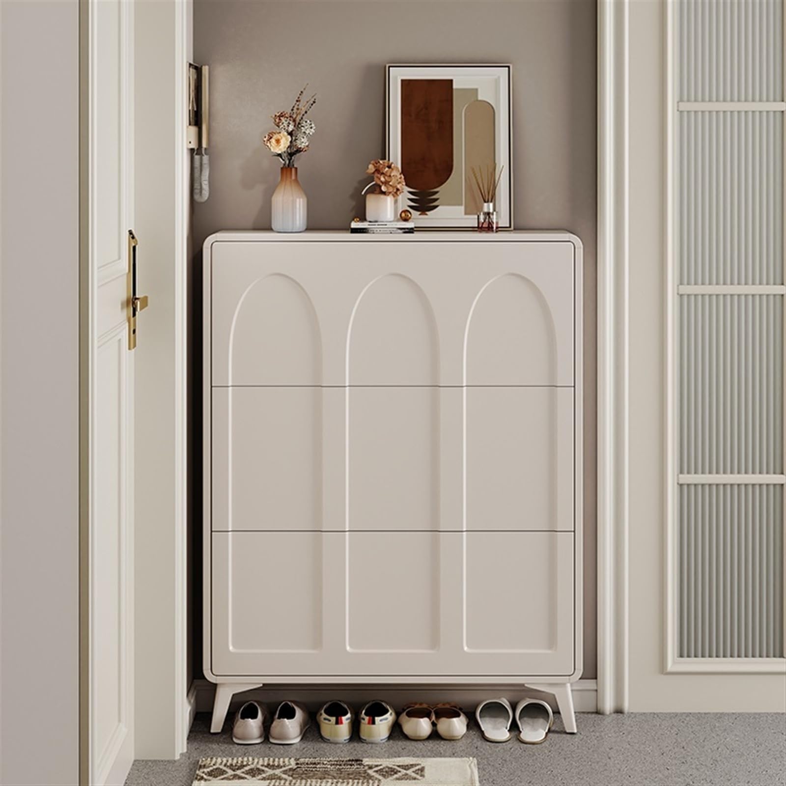 Zapatero Zapatero Blanco Moderno, Zapatero Independiente con 3 cajones abatibles, Organizador de Zapatos Estrecho for Entrada, Pasillo, Dormitorio Mostrar Estante(60x17x120CM)