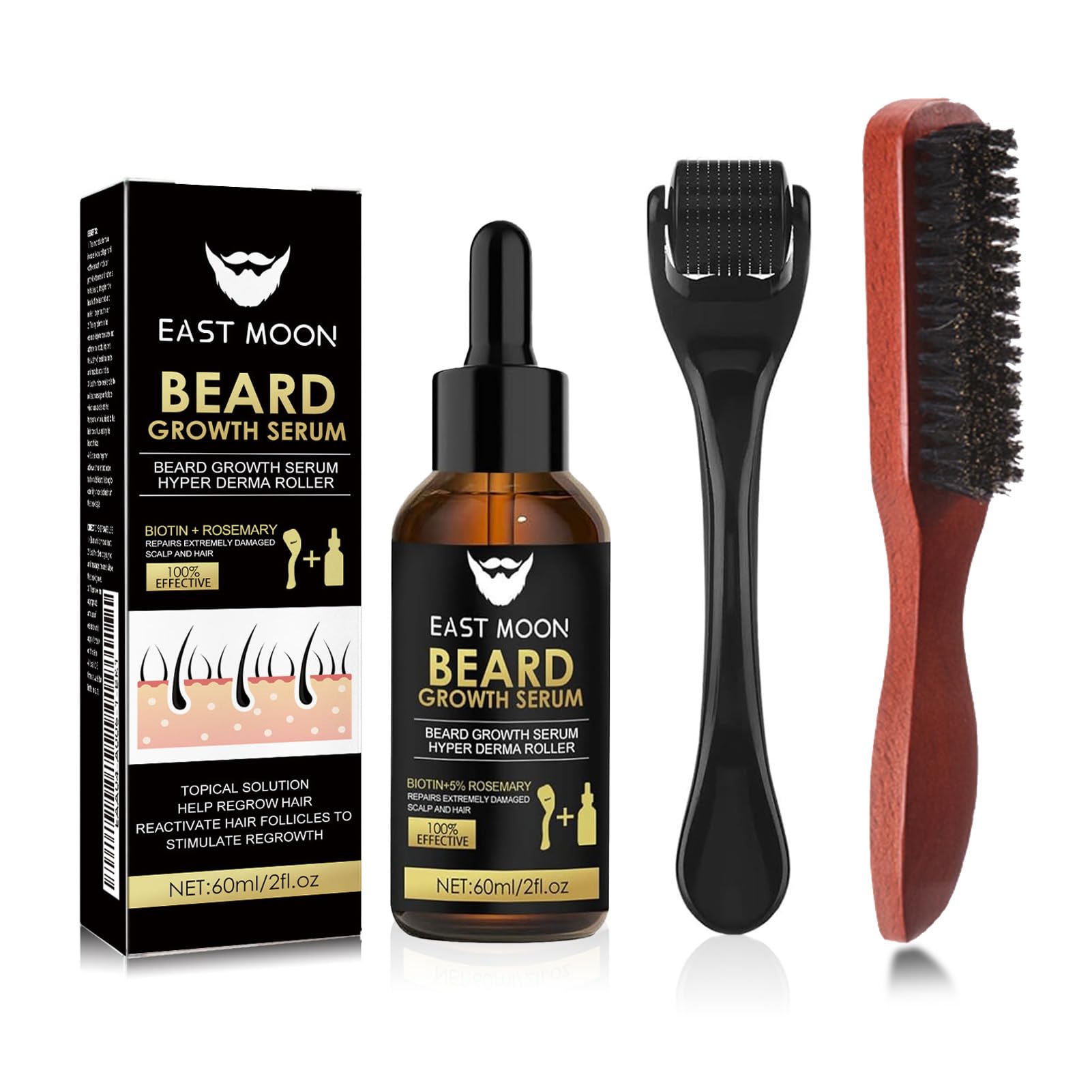 Kit Pousse Barbe,Huile Pousse/Rouleau/Brosse,Kit Croissance