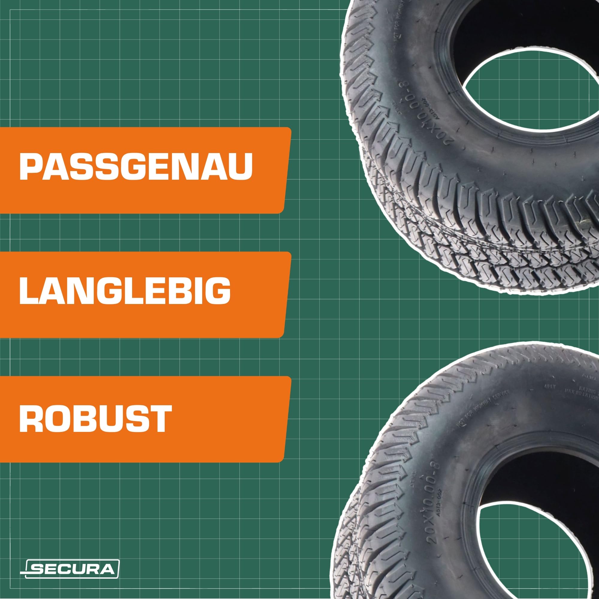 SECURA 2x Reifen 20x10.00-8 schlauchlos tubeless