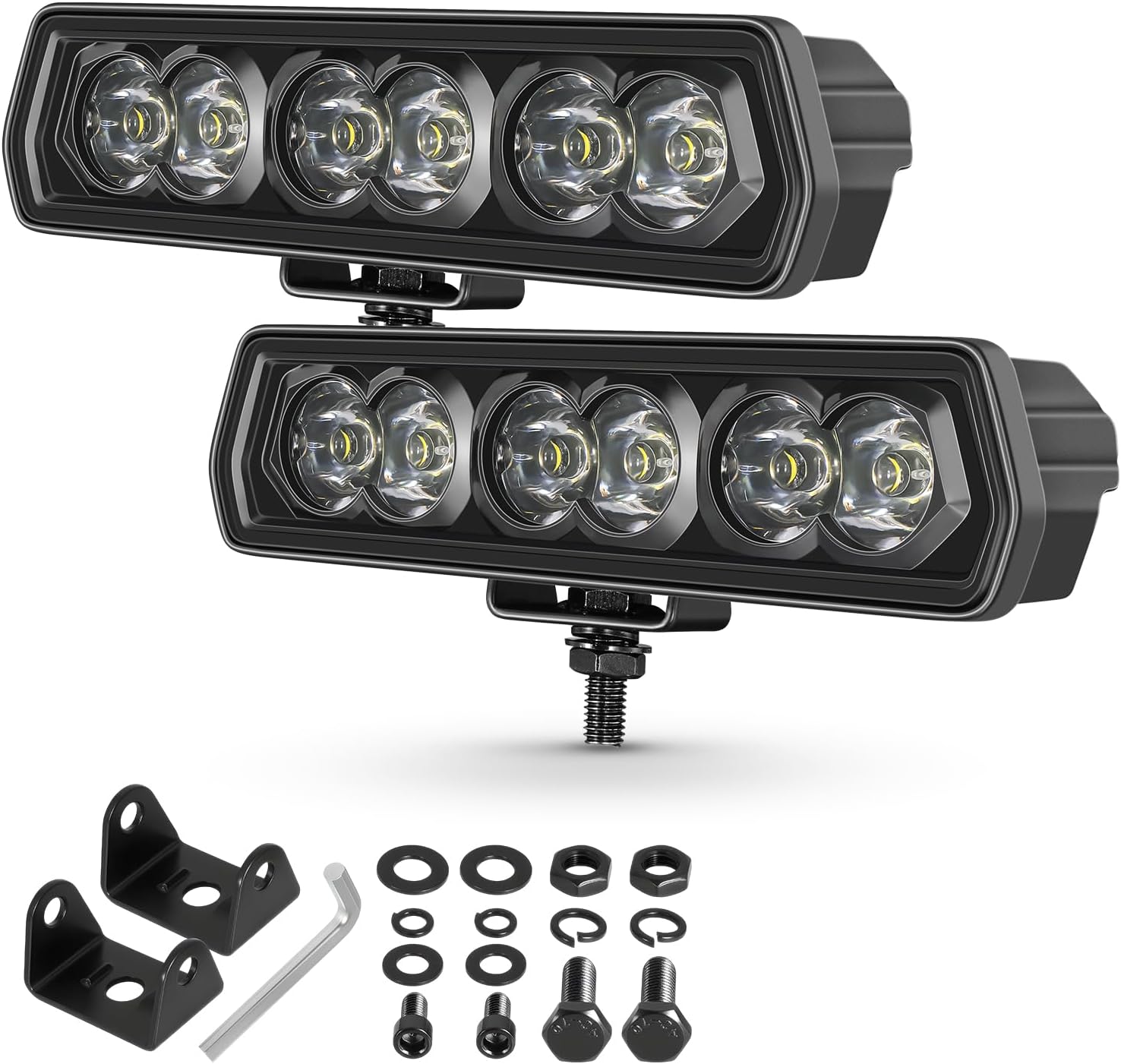 6 Inch LED Light Bar Pods 60W 6000LM Single Row Spot Beam | 2PCS 6 Inch 6 Inch Led Light Bar Off-Road LED Pod Lights IP68 Waterproof Fog Lights for Trucks Jeep ATV UTV SUV