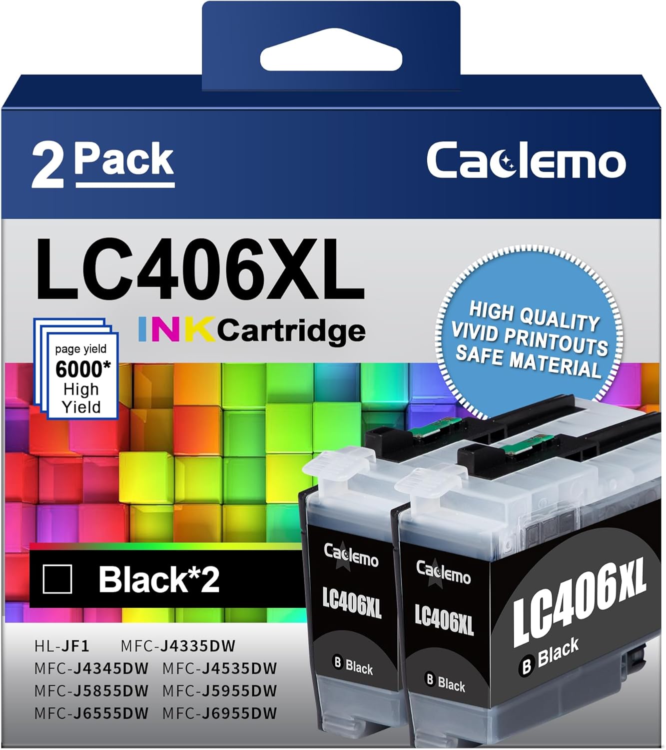 LC406 LC406XL Black Ink Cartridges for Brother LC406 Ink Cartridges LC406XL Ink Cartridges for Brother Printer Compatible with Brother MFC-J4335DW,MFC-J5855DW,MFC-J4535DW,MFC-J6555DW Printer (2 Black)