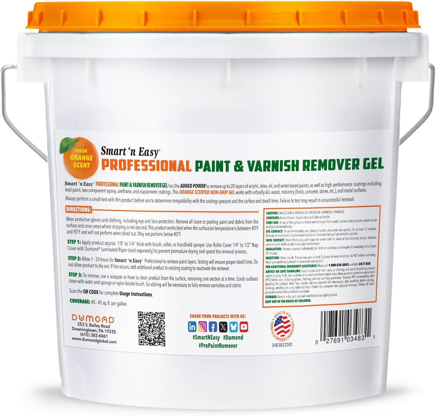 Smart 'n Easy Professional Paint & Varnish Remover - Orange Citrus Scent - Removes Oil, Latex, Acrylic, & Water-Based Paints, Urethanes, Elastomerics, Epoxies, High-Performance Coatings - Gallon