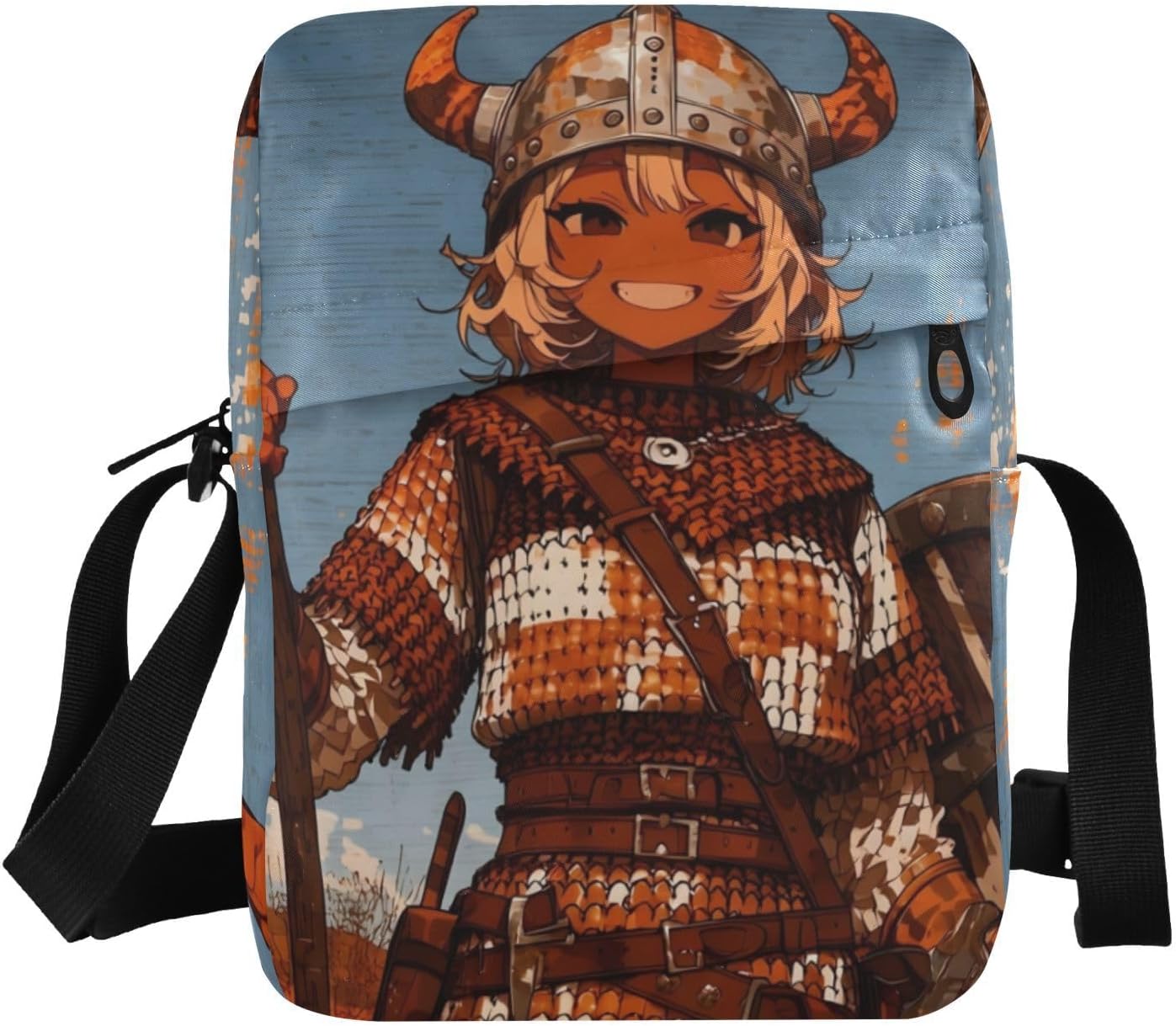 Vintage Anime Warrior Crossbody Bag Sling Bags, Compact Lightweight Travel Purse with Front Back Pockets Adjustable Strap 6.6×2.5×9.4 IN 1 Pack