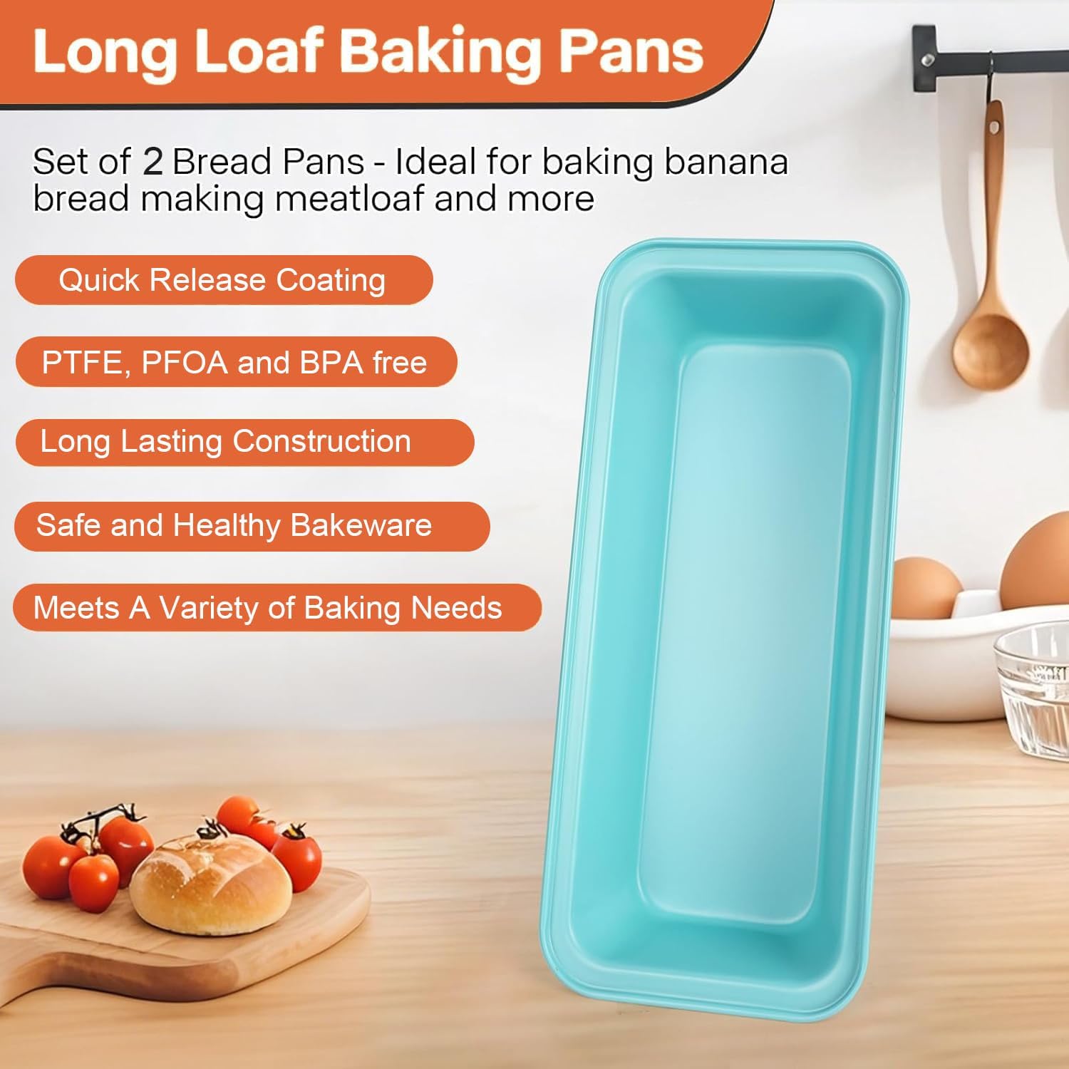 2-Pack 13 x 5 Inch Loaf Pan, Nonstick Carbon Steel Bread Pan for Baking - Large Rectangular Mold for Homemade Sourdough, Banana Bread, Meatloaf & Pound Cake - Image 5