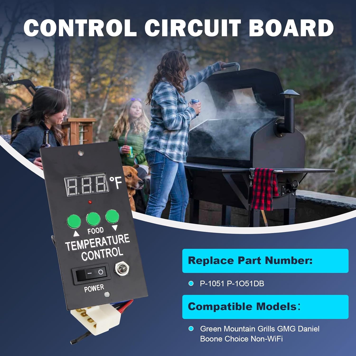 P-1051 Control Circuit Board for Green Mountain Grills 110V Control Board P-1051 Compatible with GMG Daniel Boone Choice Non-WiFi Model Grill P-1051DB