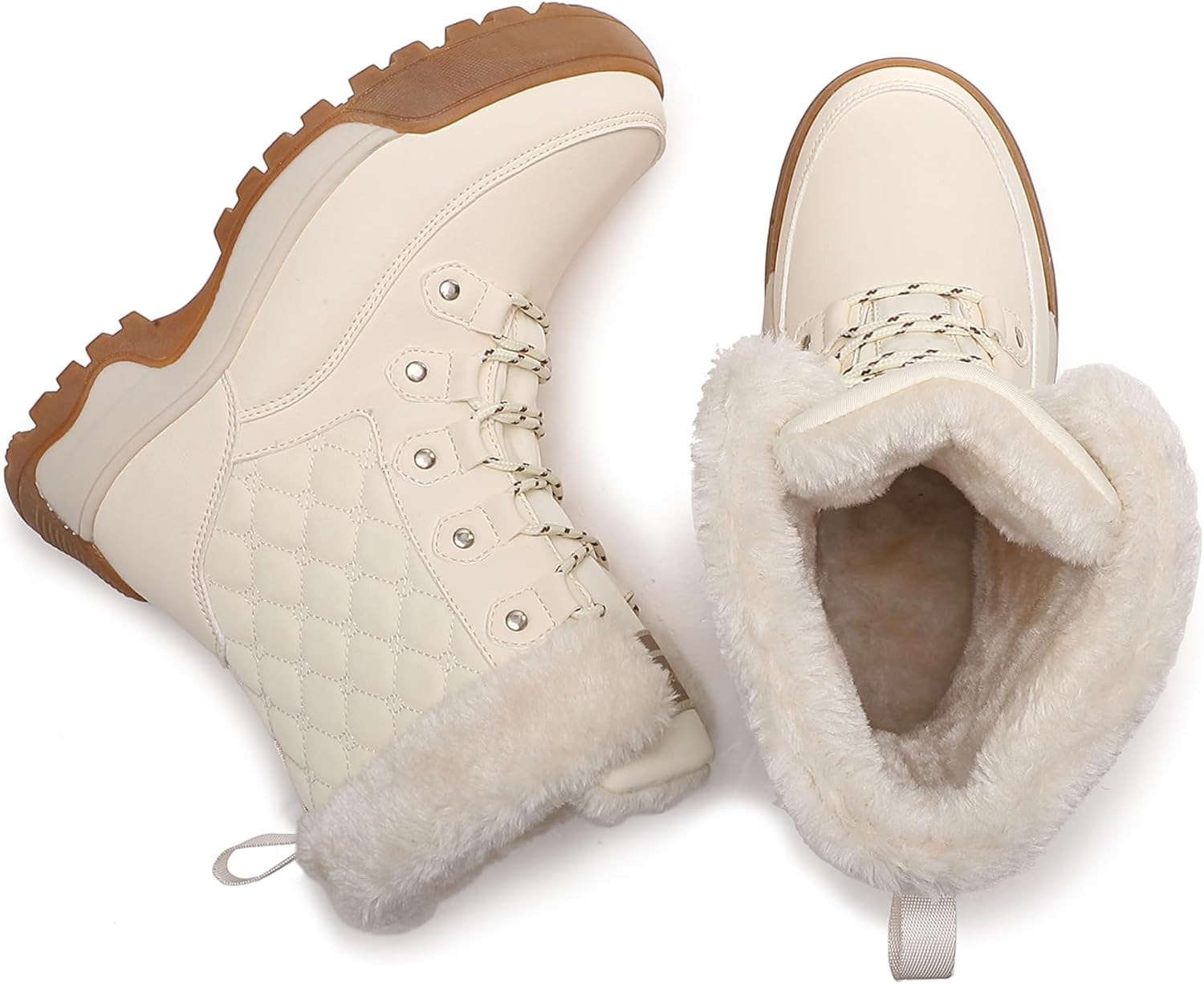 Snow Boots Women Non-Slip Insulated Faux Fur Winter Shoes with Lace