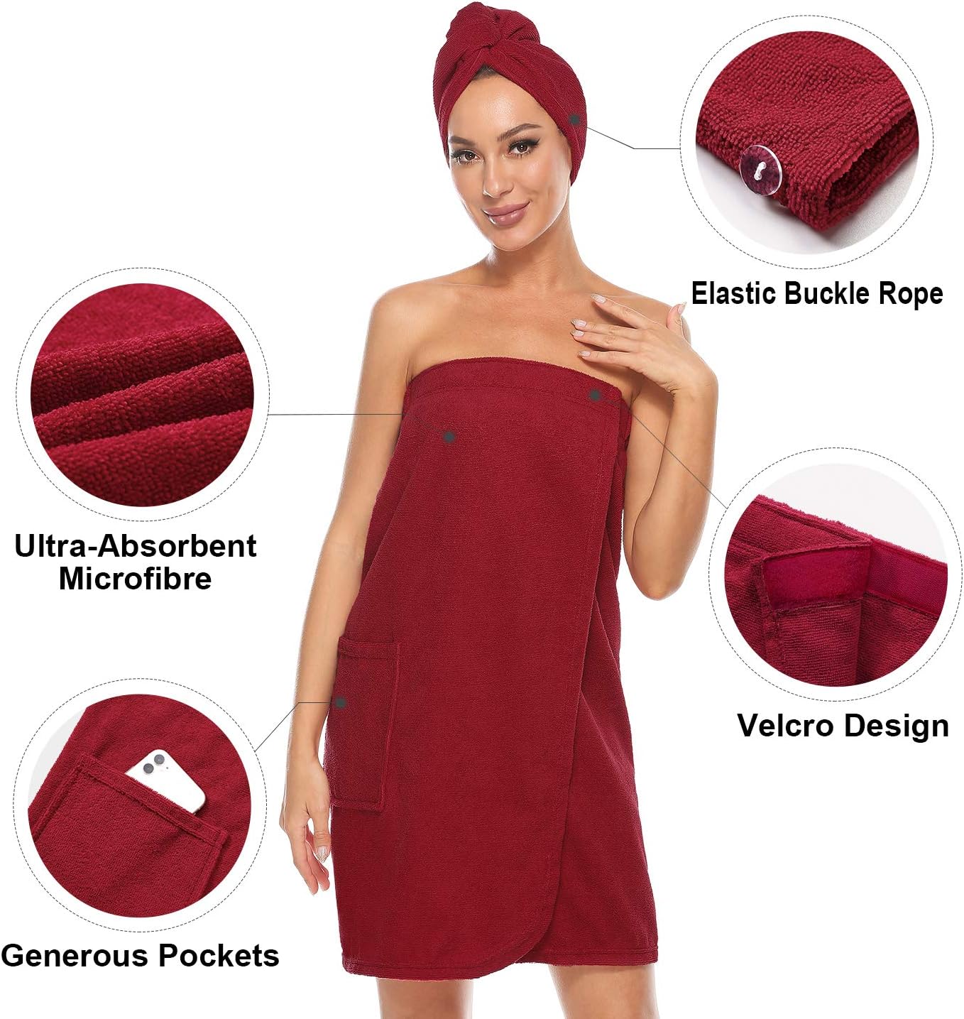 Orrpally Women Shower Wrap Robe Bath Wrap Towel Spa Body Wrap Adjustable Closure Bathrobe