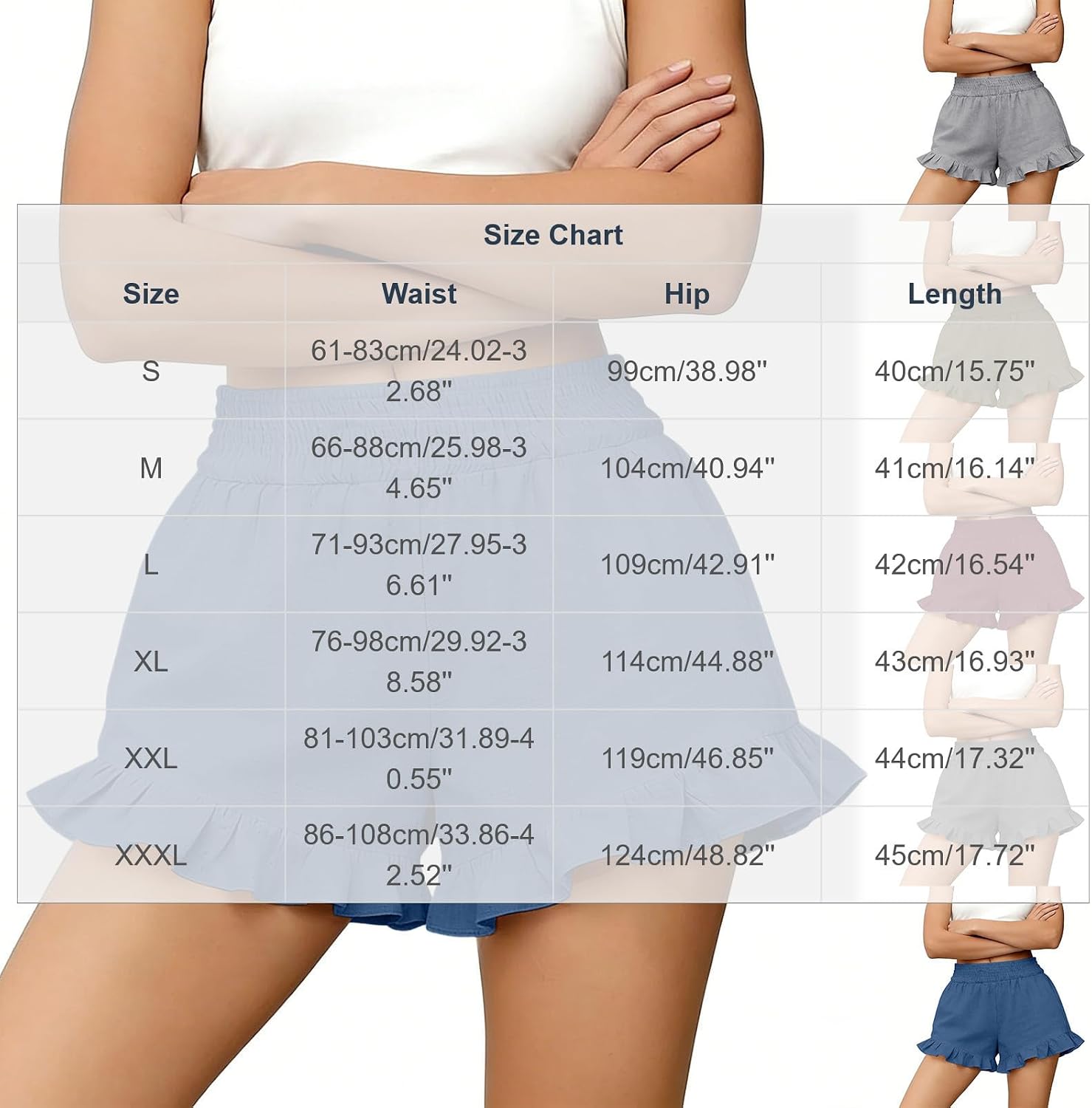 Shorts for Women Summer Beach Vacation Clothes Elastic Waist Ruffle Hem Shorts Beach Vacation Short with Pockets