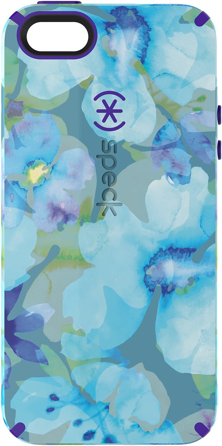 Speck Products 77158-C140 CandyShell Inked Cell Phone Case for iPhone SE/5/5S [Does NOT FIT iPhone SE 2020] - Aqua Floral Blue Pattern/Ultraviolet Purple