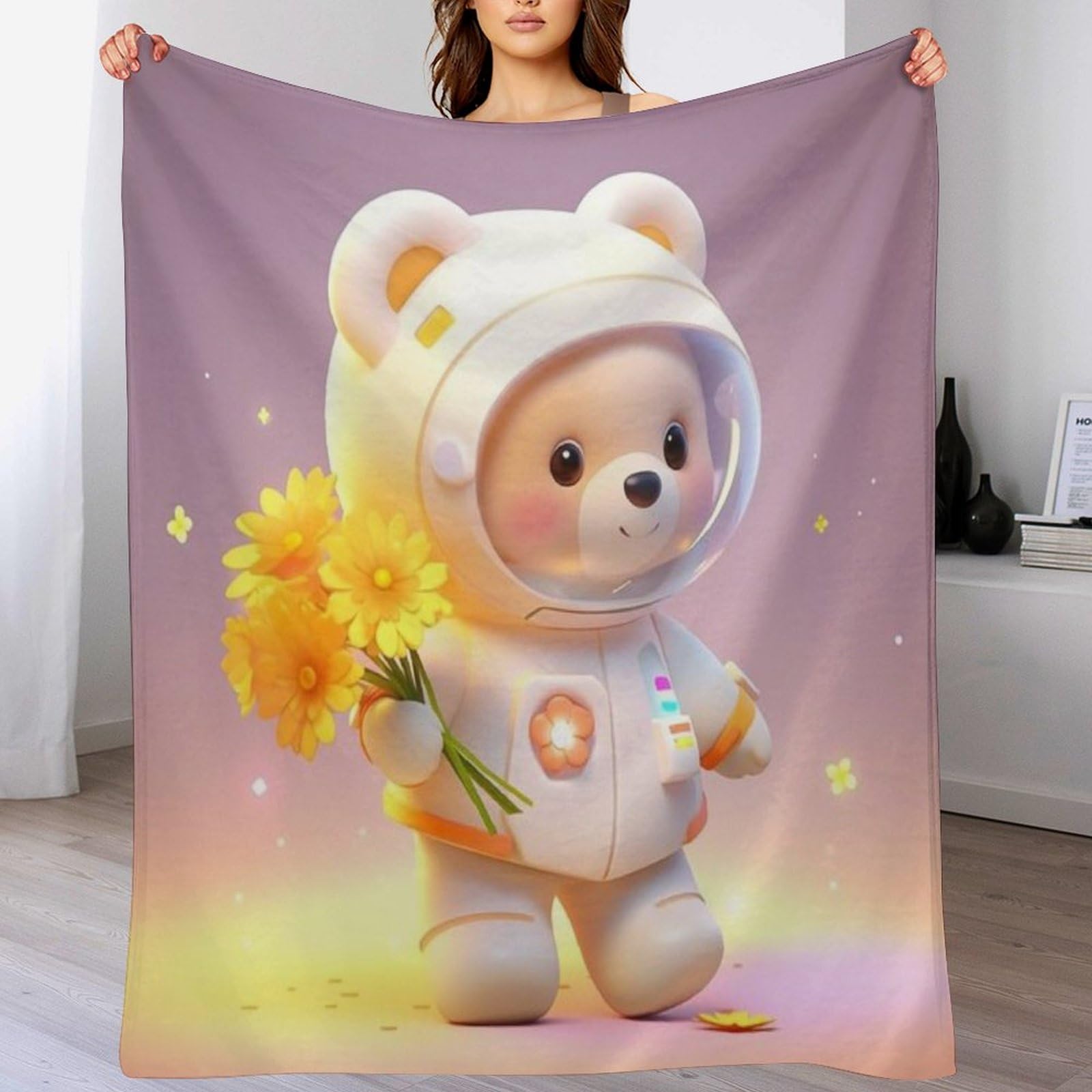 Couverture ours mignon flannel douce cadeau idéal pour voyage lit et canapé