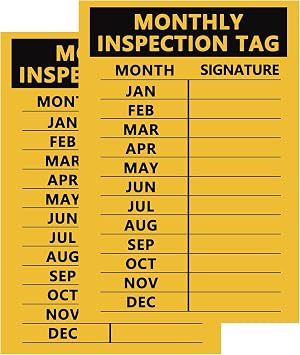 Top label Monthly Inspection Tag,5x3 Inch Check Record Vinyl Sticker Label,200 Pcs Per Pack