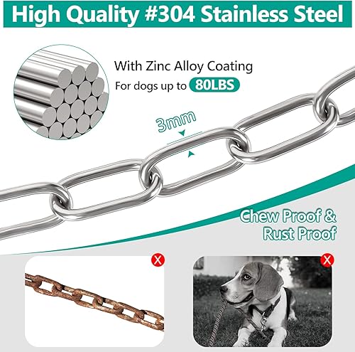 Miniatura 3 de Tresbro Cadenas de perro resistentes para exteriores, cable de amarre de acero inoxidable de 20 pies con gancho giratorio para perros grandes y