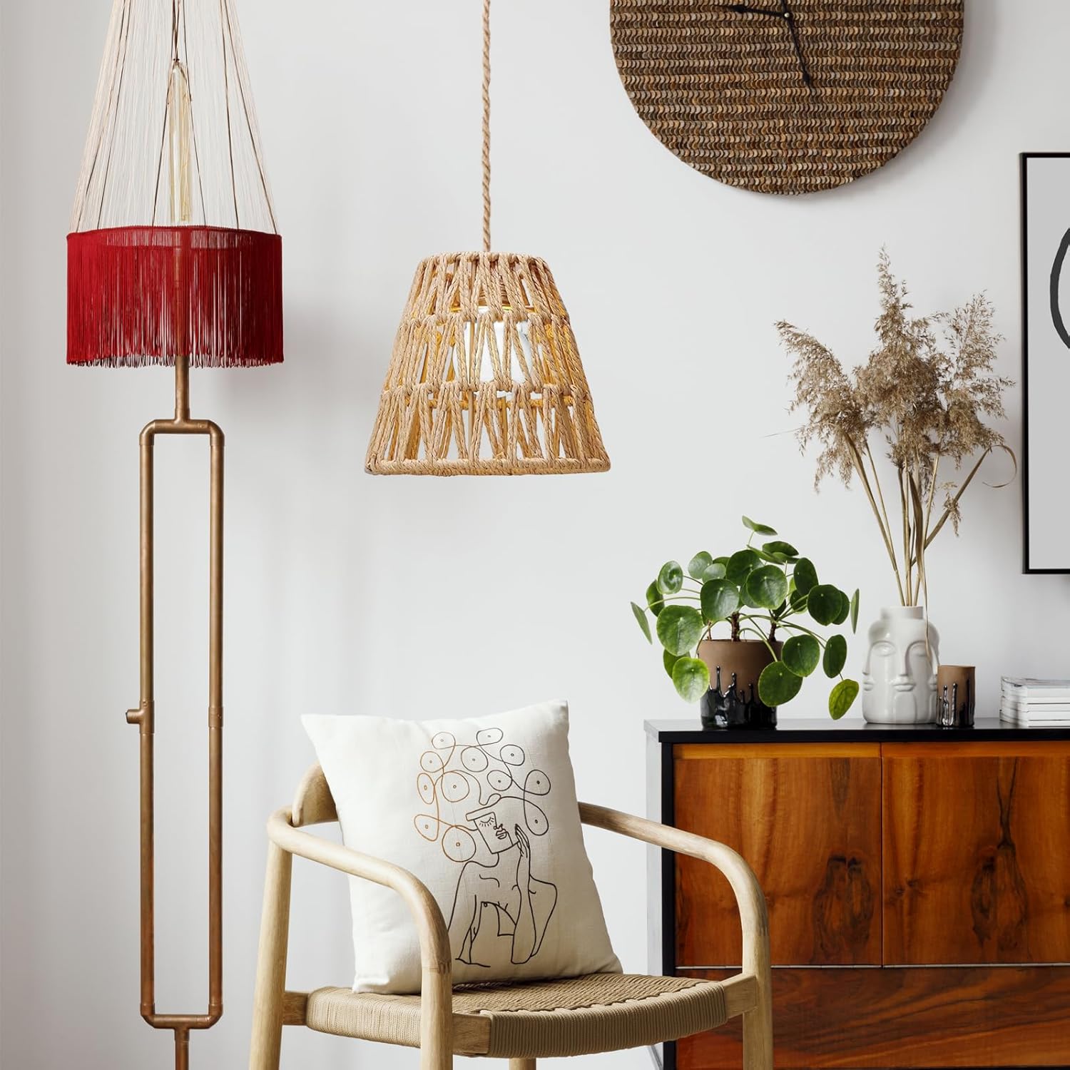 8 Pcs Small Rattan Bell Lamp Shade 5.9 x 5.7 Inch Handwoven Wicker Chandelier Barrel shades Boho Replacement Shades for Pendant, Table, Floor, and Sconce Lamps (Fitter 1.57")